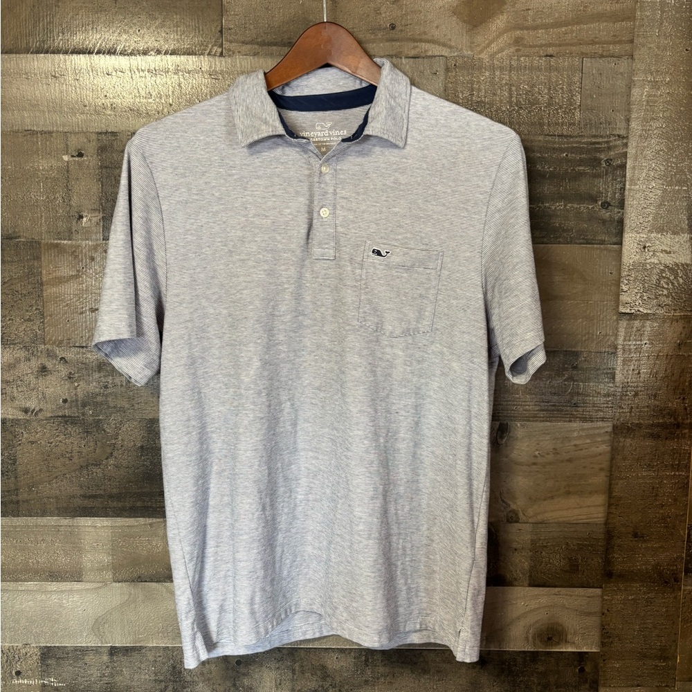 Vineyard Vines Men's Heather Light Gray Polo with Chest Pocket Size Medium